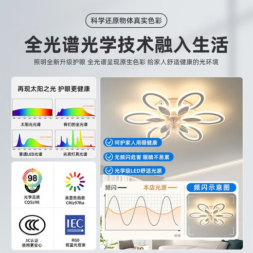 欧普（OPPLE）家居客厅吸顶风扇灯简约现代卧室智能电扇灯新款花型全光谱大 D款黑色全光谱Ra9767*44cm无极
