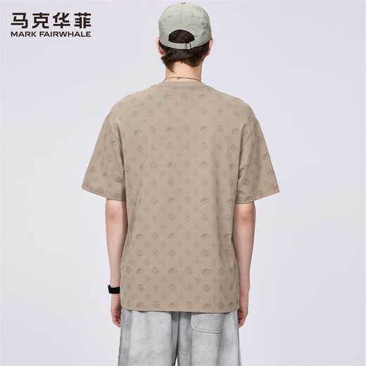 
Mark Huafei [Present-Flowed Print] Round Neck Short-Sleeve T-Shirt Men's 2025 Summer New Embroidered American Top Trendy T Khaki 701 XL 180