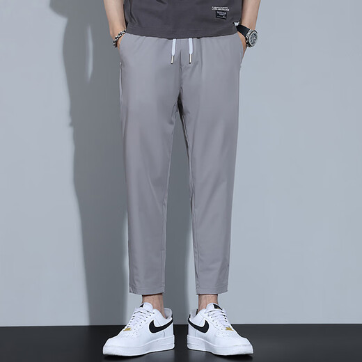 Holzspecker Casual Hosen für Männer Sommer dünne Eis Silk herrugen neun Punkte Hose für neue lose und vielseitige Haremhosen von Männern 718B Hellgrau XL