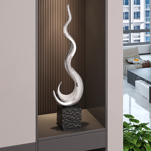 Ole's sculpture art flourishes, office furnishings, light luxury, high-end living room, large vertical high entrance cabinet, home furnishings H024 flourishes - electroplated silver - large size