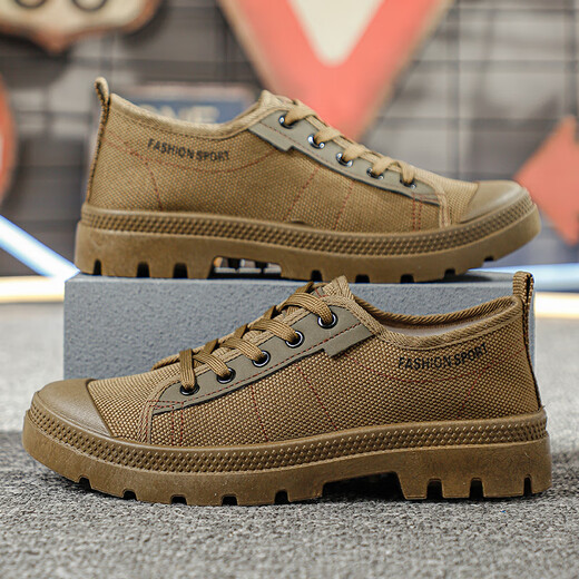 Tushilong 3522 genuine Martin shoes men's non-slip wear-resistant work shoes low top hiking shoes fashionable Liberation shoes casual construction site shoes khaki 41