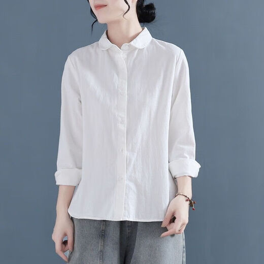 Puppenband reines Baumwollhemd für Frauen im Frühjahr und Herbst lose und vielseitig geschichtete Hemd College Retro Top J829 Khaki L (110-120jin [Jin gleich 0,5 kg])
