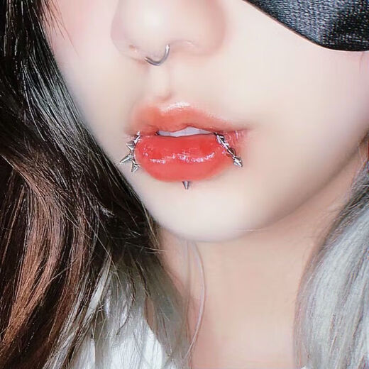 Meipai punch-free lip nail lip ring hot girl devil nail hemisphere adhesive ear nail ear bone nail lip nail nose nail titanium steel fake lip ring straight line + ball + wolf tooth + silver nail self-adhesive