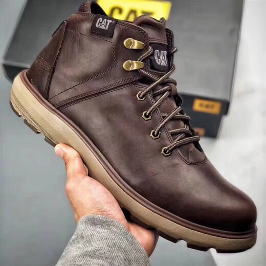 Carter (CAT) Men's Shoes Mid-High Top Martin Boots Work Shoes Leather Motorcycle Work Boots Cow Leather Shoes Cat Short Boots Men's Black - Standard Leather Shoes 39