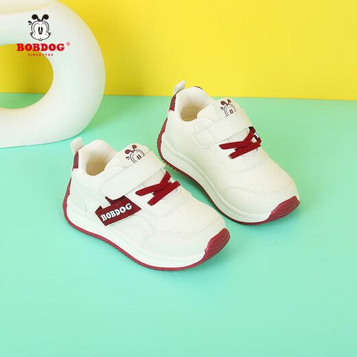 BOBDOG baby boy shoes autumn and winter soft-soled children's plus velvet cotton shoes toddler shoes 2 children's sports shoes 4-6 years old rice wine red breathable double mesh BBB560 18 shoe inner length 13.2cm