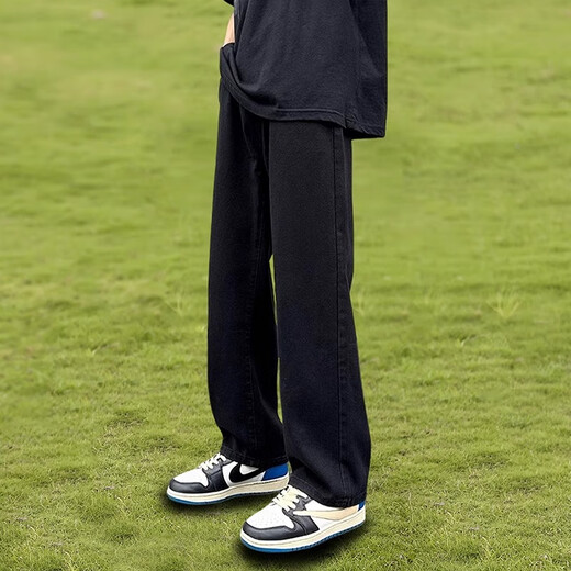 Woodpecker Jeans Men's Autumn and Winter 2025 Trendy Versatile Straight Leg Wide Leg Pants Men's Loose Stretch Teen Pants Men Black Regular 3XL Recommended 165-180Jin Jin is equal to 0.5 kg