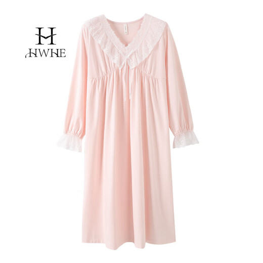 HWHE轻奢品牌长袖睡裙女春秋款带胸垫公主风秋冬季女款家居服长裙 673波绿(带胸垫) L 100-125斤