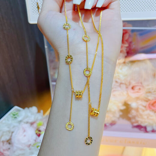 KZD Old Phoenix 999 gold-plated K necklace pure gold fashion small waist pendant 9 gold transfer beads circle clavicle chain for women 0.01g small waist necklace (one piece)