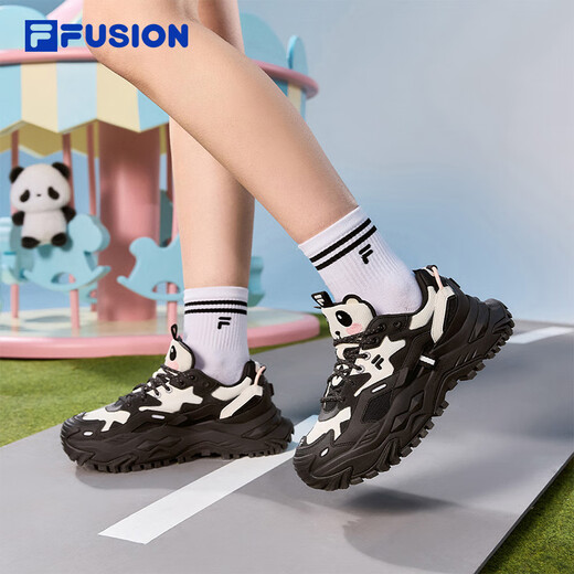 FILA FUSION Women's Shoes New Hard Candy Thick Sole Casual Dad Shoes Cat Claw Pendant Sneakers for Women Black/Milk White-BG 37.5