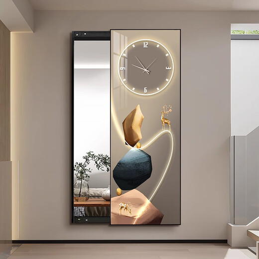 Versteckte Spiegelwand in voller Länge Spiegel Wandkontakt Push-Pull-Dressing Spiegel Schlafzimmer Anpassungsspiegel Veranda Korridor Dekorative Spiegel Malerei Gemälde Fortune Connection Watch A 30*100 cm Aluminiumlegierung Rahmen Kristall Porzellan Malerei