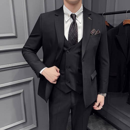 Jason's High Quality Casual Suit Suit Men's British Wedding Groom's Dress Business Formal Two Button Suit Three Piece Suit Brown (Suit + Shirt + Pants) L (Suitable for 111-125 Jin Jin equals 0.5 kg)