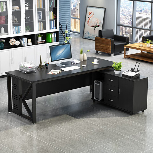 Mingjiurun Desk Boss Desk Simple Modern Single Manager Desk Desktop Computer Desk Cabinet Combination Simple Supervisor Large Desk Teak surface + black frame (including mobile side cabinet) 2.0 meters long * 0.8 meters wide