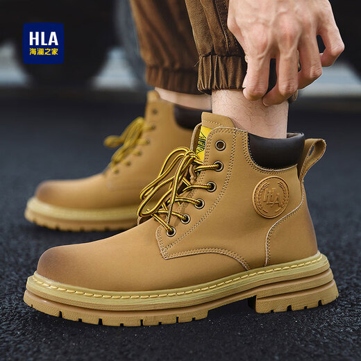 海澜之家（HLA）时尚大黄靴加绒保暖马丁靴男户外工装靴子 黄色【加绒】 41