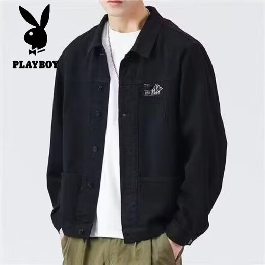 Playboy Jacket Men's Spring y Autumn 2025 NUEVA Camisa Lapa de la chaqueta de trabajo para hombres Autumn Men's Tope de vestidos de otoño a principios de otoño [Versión actualizada] K12806 Negro 3xl [sugerido 155-168Jin [Jin iguala 0.5 kg]]]