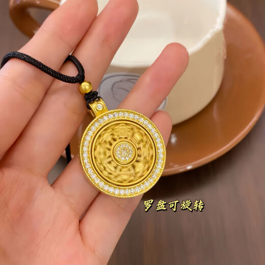 GRAYCEWODY Old Phoenix 999 gold gold-plated silver new auspicious eight-treasure compass necklace pendant diamond wool chain small fragrance rotating model eight-treasure compass with diamonds (single pendant