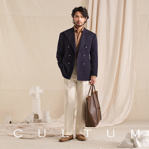 CULTUM Gentleman's Armor Highly Twisted Fabric Linen Blended Blazer Double-breasted Suit Suit Men's Suit Jacket Navy Blue Single Suit 180B /52B