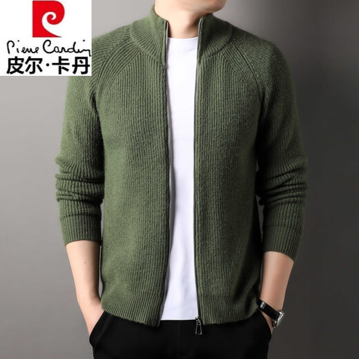 Pierre Cardin knitted cardigan men's half turtleneck zipper wool sweater top spring and autumn pit stripe warm sweater jacket gray XL 175/115/recommended 135-155Jin Jin equals 0.5 kg