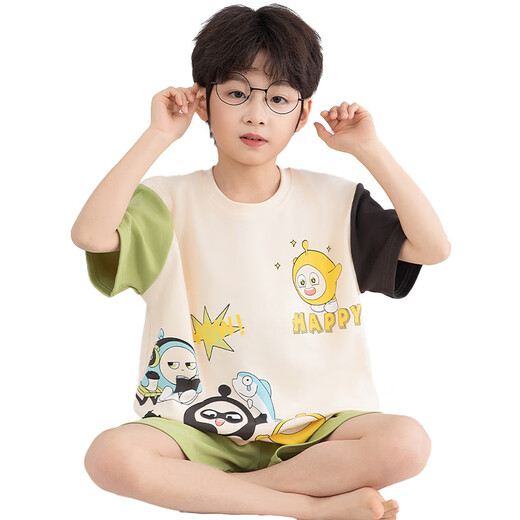 Danzi Party Children's Pajamas Boys Summer Pure Cotton Cotton Thin Shot Shorts Установите домашний костюм для мальчиков среднего размера 694#-T Nezha один размер 8 размер (предполагаемое высокое 90-103)