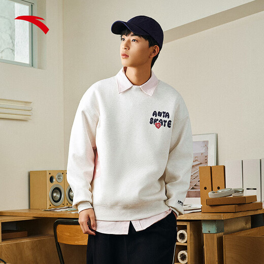 Anta (ANTA) skateboard culture men and women same elastic dynamic technology 25-year autumn round neck sweatshirt pullover C3892 gray flower gray-3 3XL