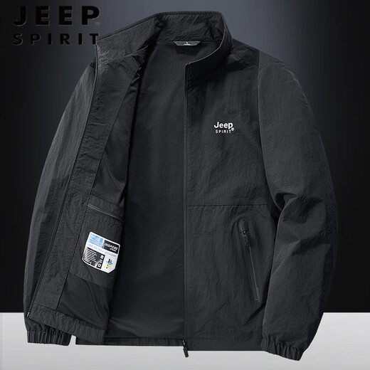 Jeep Spirit2025 Neue Frühlings- und Herbst-Herren-Gelegenheitsjacke mit mittleren und jungen Stehkragen Jacke Lose großer Jugend-Top schwarz 2xl