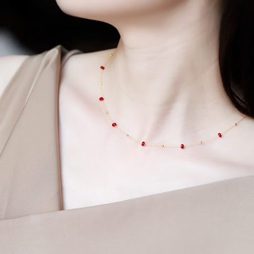Birds of Time Yinghe=Gypsophila faceted ruby necklace for women 18K gold pigeon blood red colored treasure clavicle chain gift 3.54.5mm ruby necklace (18K gold material 45cm