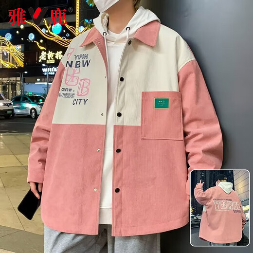 Yalu Spring Jacke Herren-Trendy Harbor Style-Jacke Herren-Shirt Street Casual Top Kleidung Frühling und Herbst Herren Outer D687 Aprikosenfarbe regulär 8xl (Empfohlen 265-285jin [Jin gleich 0,5 kg])