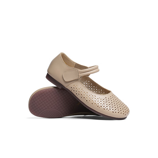 Libellule rouge leap mère single chaussures single 25 printemps femme respirant creux bouche rond des chaussures plates wtb15145 jaune 37