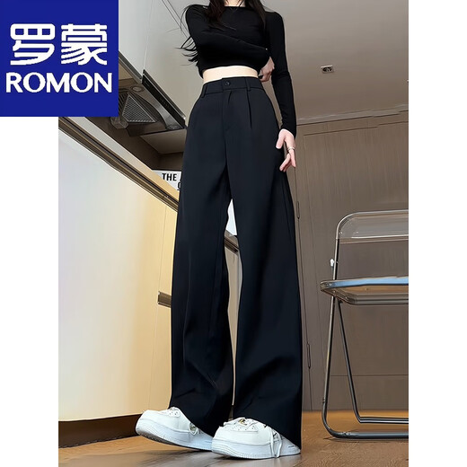 Luo Meng clenfit scimitar trousers men's spring and autumn trendy brand loose and drapey long wide-leg casual trousers black L 115-130Jin Jin equals 0.5 kg