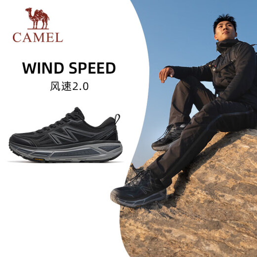 骆驼（CAMEL）风速2.0全地形慢跑步男鞋休闲运动鞋子 X15B09L7023 黑/寒冷灰 43