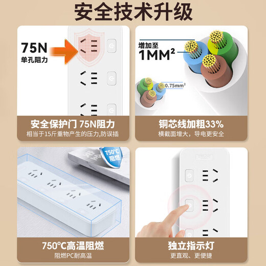 德力西（DELIXI）新国标插座/分控排插/插线板/插排/接线板/拖线板/桌面插座/插板/插头/电源一转多插座多孔插电 【性价比款】三位五孔 分控 全长1米
