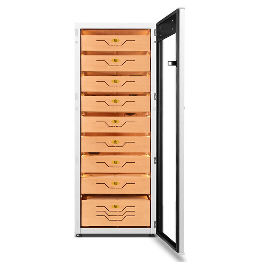 Bulldog cigar cabinet, constant temperature and humidity control, cedar wood compressor, cigar humidifier, red wine cabinet, dual-purpose ammonia removal, WiFi energy-saving, frequency conversion fingerprint lock, large capacity VC528, fourth generation VC528PLUS white with fingerprint lock WiFi remote