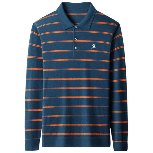 
MONTAGUT men's wool long-sleeved T-shirt men's striped sweater autumn middle-aged daddy's lapel polo shirt 5012-Narrow blue clip khaki M 165 suitable for 100-115Jin [Jin equals 0.5 kg]