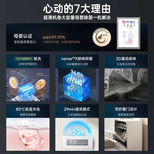 Panasonic desktop dishwasher third generation K1Y upgraded model ECONAVI smart wash 80 high temperature sterilization for mother and baby household independent drying 5 sets K3Y national subsidy white K1Y upgraded model upgraded AI smart wash