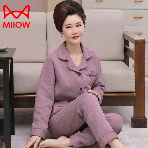 Cat Man (Miiow) Pyjamas âgés pour les femmes en automne et hivernis coton coton Mère d'âge moyen Mère d'hiver Coton de coton de la mezzanine maison de vêtements XP4872 M [80 Jin [Jin est égal à 0,5 kg]]]