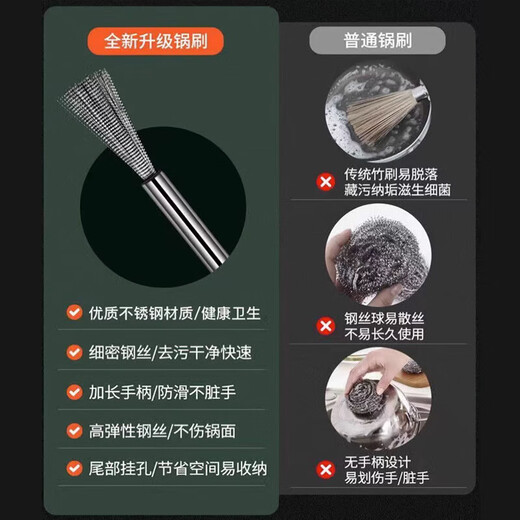 京冇不锈钢锅刷厨房长柄刷锅神器不伤锅钢丝球洗锅洗碗专用清洁刷子