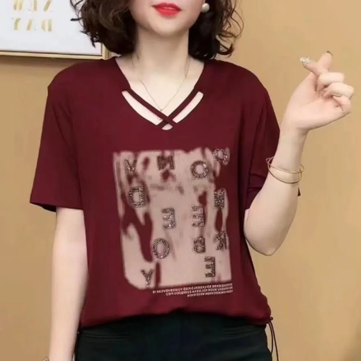 莎羽依t恤女2025新款夏季字母上衣时尚气质减龄休闲显瘦T恤短袖洋气小衫 9934白色 M 建议85-100斤