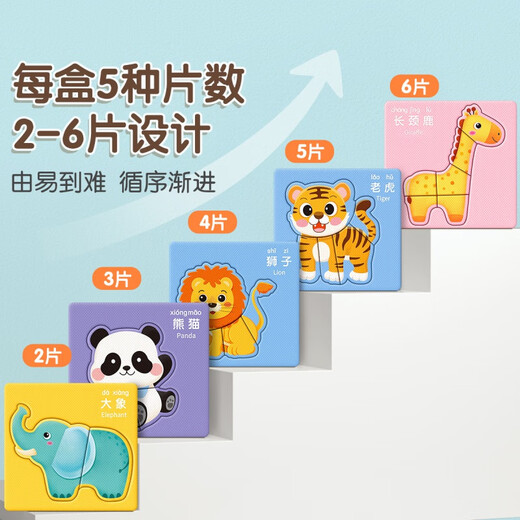 星星舟儿童益智拼图2岁宝宝3-6岁动物平图智力幼儿0-3岁入门级男孩玩具 【常见动物+工程车辆】/共10张图
