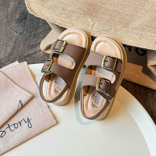 Children's Sports Fashion Sandals 2025 Summer New Boys Soft Bottom Beach Sandals Girls Casual Beige 31/Inner Length 19.4cm