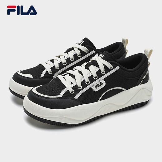 FILA 斐乐官方男鞋COOKIES复古帆布鞋2025夏新款曲奇鞋时尚休闲鞋 黑/奶白-BG 39