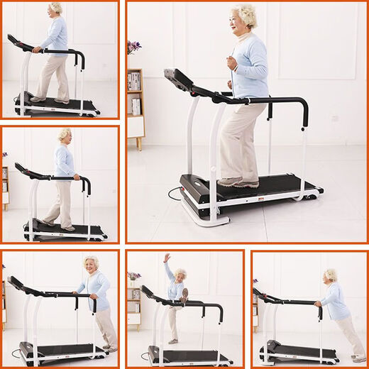 Multifunctional home treadmill for the elderly, ten years warranty, medical rehabilitation training walking machine for middle-aged and elderly people, non-electric model, safety handrails + heart rate measurement, black