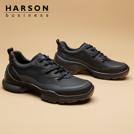 Hazen first layer cowhide men's shoes genuine leather men's business casual leather shoes high-end comfortable soft sole genuine leather sports running shoes black 41 (255mm)