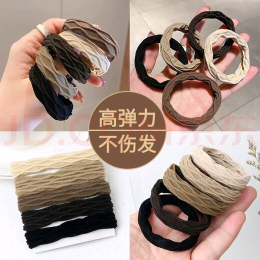 Thick Hair Tie Brown Hair Tie Ponytail Rubber Band Female Simple Temperament High Elasticity Hair Tie Diamond Pattern Hair Tie 10 Pieces