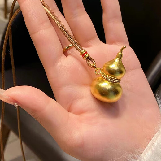 Chipan 18K new gold necklace women's fashionable Valentine's Day gift stretchable lanyard Fulu solid gourd pendant 2024 gourd pendant + leather rope (free exquisite bag