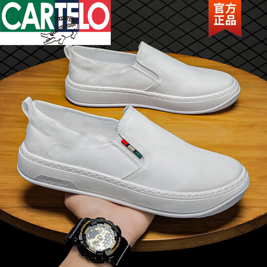 卡帝乐鳄鱼（CARTELO）布鞋男夏季冰丝运动懒人一脚蹬透气百搭休闲防滑帆布鞋 【主图款】黑色 42