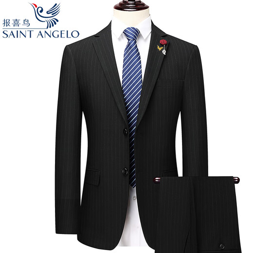 Angel Bird Suit Two-piece Men's Business Versatile Wedding Dress Wool Professional Suit Light Luxury Jacket 2602 Black Striped Suit + Trousers Double Slit 50 180/52 Recommendation 1-165 Jin Jin equals 0.5 kg