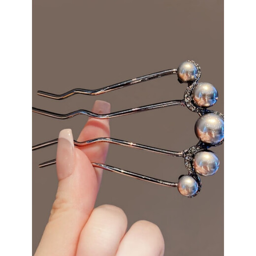 Pearl U-shaped hairpin gun black hairpin ancient style new Chinese style hairpin plate hairpin artifact headwear pearl hairpin-gold