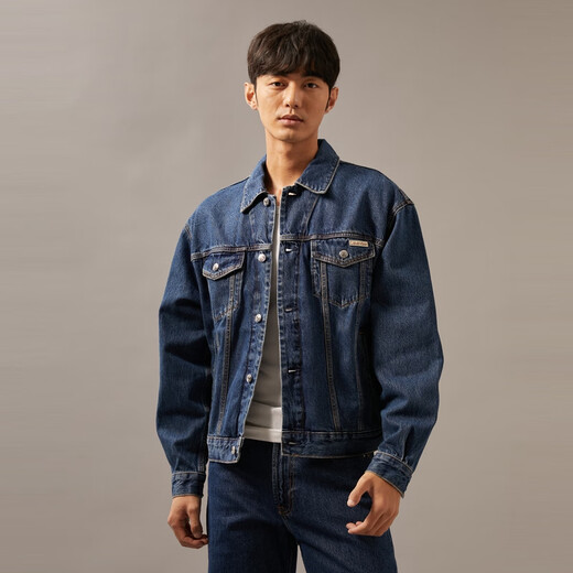 Calvin KleinCK Jeans Chaqueta vaquera de algodón retro americana clásica de otoño para hombre 40EM719 E5D-Denim Blue XS