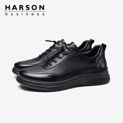 Hazen soft sheepskin 2025 autumn and winter men's shoes business casual leather shoes breathable and comfortable sports walking shoes casual shoes black single layer four seasons 39 (245mm)