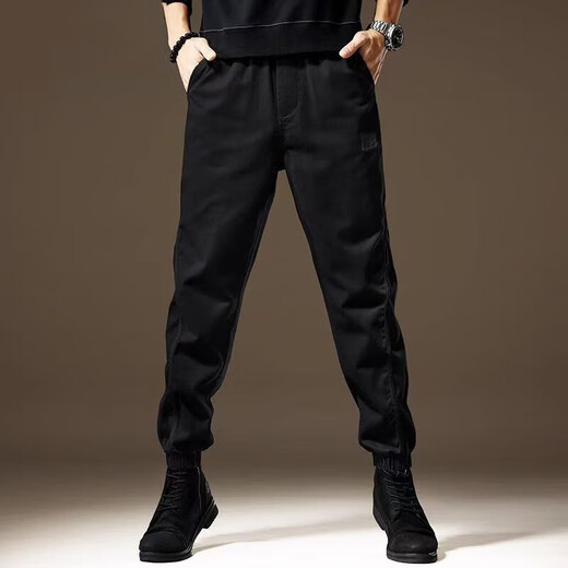 Romon Modemarke Harun Casual Hosen für Männer im Sommer dünne lockere Bindfuß-Designhosen für Männer in Männern Persönlichkeit gutaussehende Arbeitshose für Männer 2505 Schwarzer regulärer L [geeignet für 130-150jin [Jin gleich 0,5 kg]]