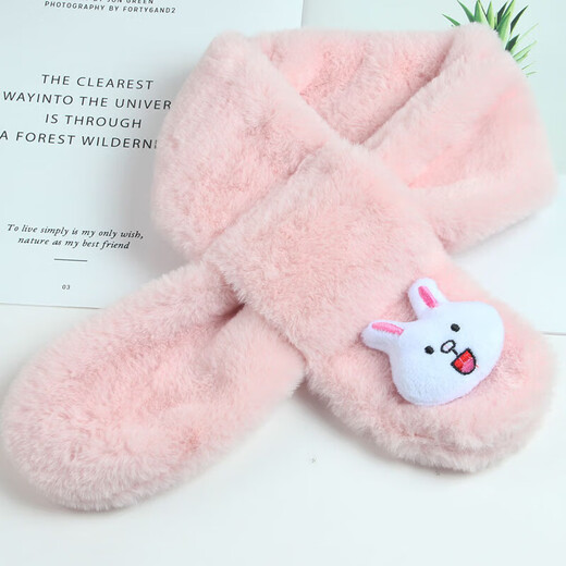 Children's scarf autumn and winter plush parent-child Christmas cute thickened cartoon imitation rabbit scarf bear white 72-76cm